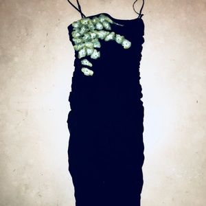 Betsey Johnson black dress w/ 3D green flowers